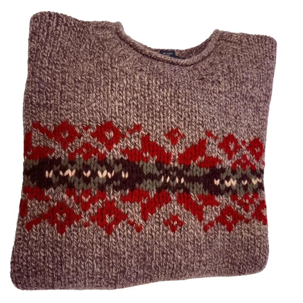 J. CREW VTG Men’s Knit Sweater Heavy Weight 100% Wool Tan / Brown Sz XL EUC